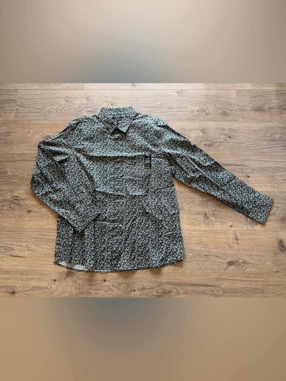 Marc Anthony Olive Green and Navy Floral Slim Fit Shirt